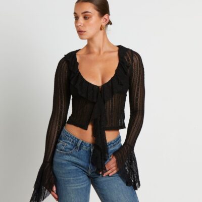 Online NEON HART Janie Fairy Core Lace Plunge Shirt In Black