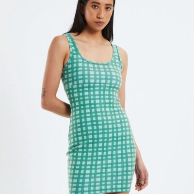 Hot AFENDS Hemp Rib Check Dress Forest Green