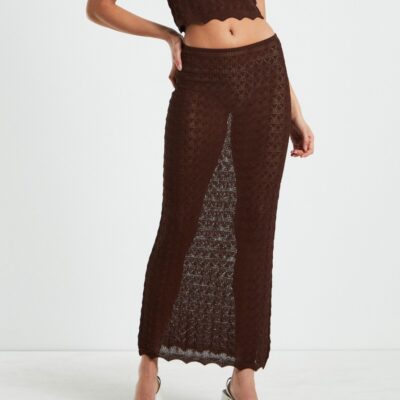 Clearance  ALICE IN THE EVE Eleanora Lace Knit Maxi Skirt Dark Chocolate Brown