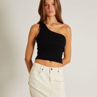 Hot GENERAL PANTS CO. BASICS Luxe Knitted One Shoulder Top In Black