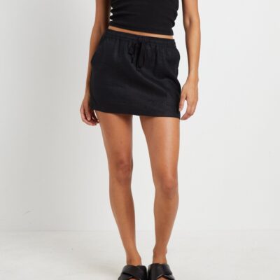 Clearance  SUBTITLED Nixie Mini Linen Skirt In Black