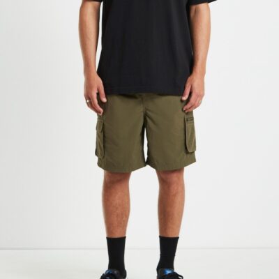 New BLACK NOISE WHITE RAIN Multi Pocket Utility Cargo Shorts In Army Green