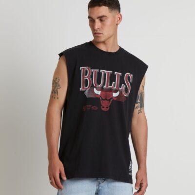 Clearance  MITCHELL & NESS Underscore Bulls Muscle Tee In Faded Black