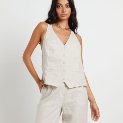 Wholesale SUBTITLED Naomi Linen Halter Vest In Oat Marle